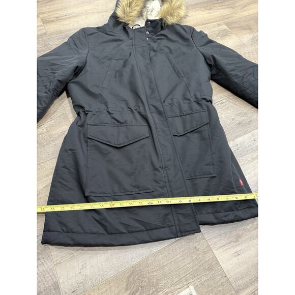 Levi's Women's Parka Jacket Size XL Faux Fur Hooded Black Coat - Picture 13 of 14